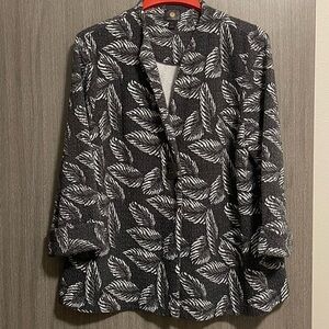 JM Collection Blazer Style Cardigan - Cuffed Sleeves & Tropical Print - Large
